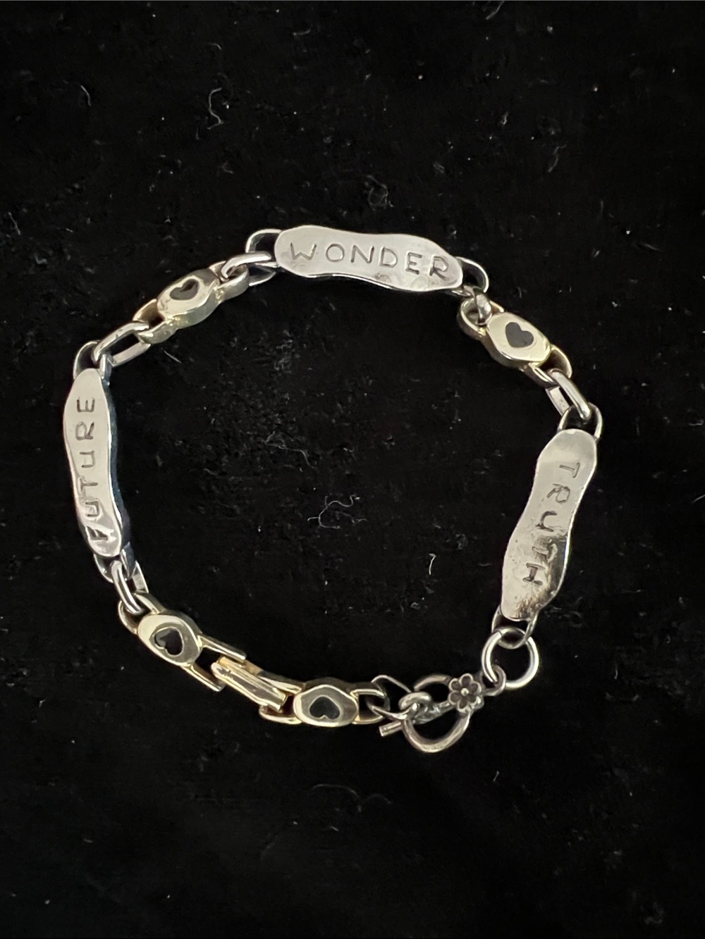 LC Lauren Conrad Silver tone Inspirational Plate Bracelet with hearts